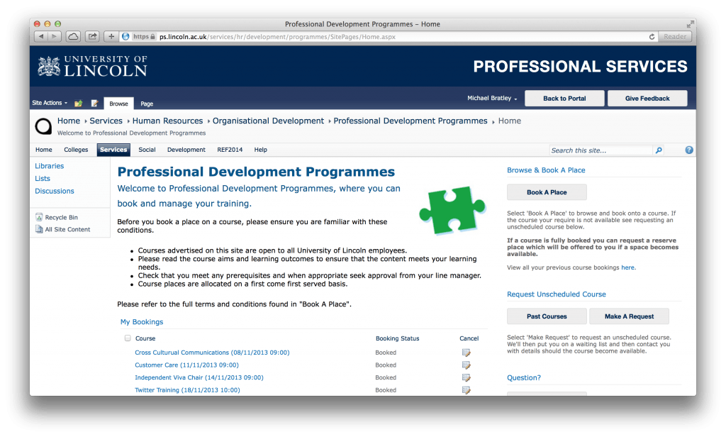The new home page for Organisation Development courses.