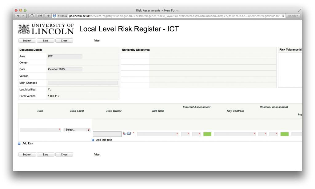The new risk registers form in the early stages of development.