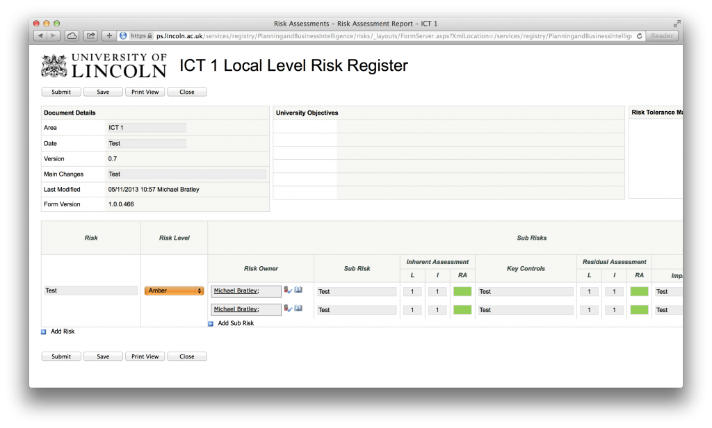 The new online risk registers in early development.